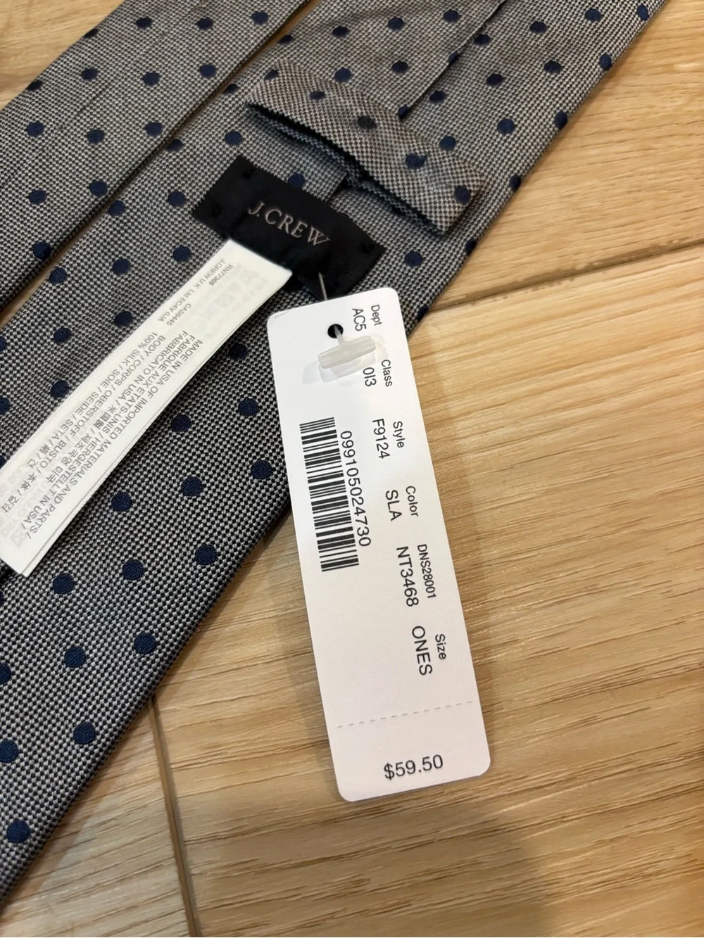 J.CREW GRAY Navy Polka Dot Silk MEN'S NECK Tie W: 2.75